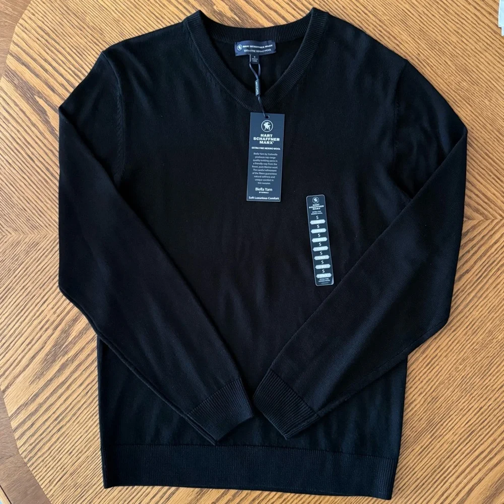 Hart Schaffner Marx Merino Wool V-Neck Sweater - Black